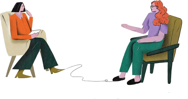 Ilustrace: terapeutka a klientka v rozhovoru